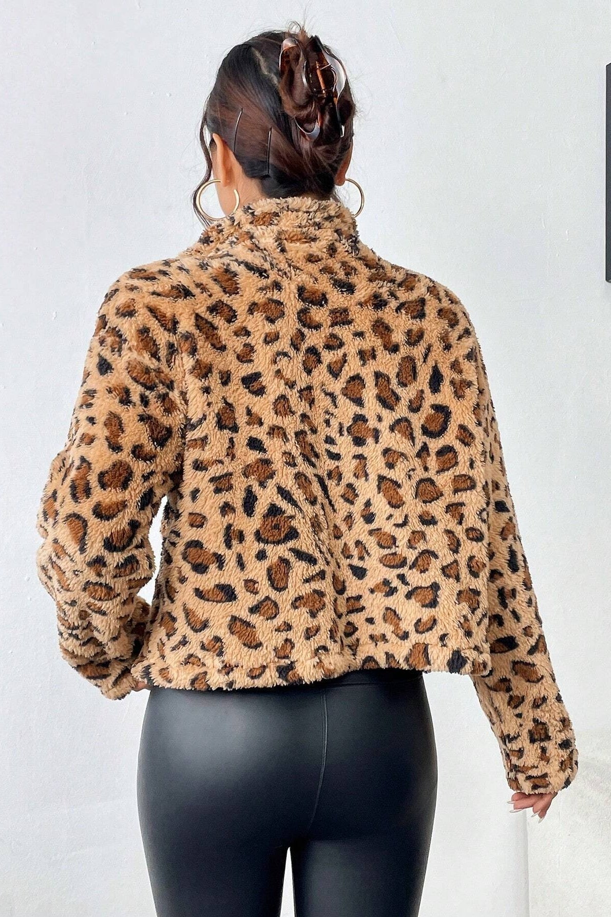 Fleece Polyester Cardigan with Lapel Collar