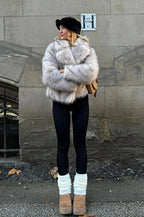 Faux-Fur Cropped Coat with Lapel Collar