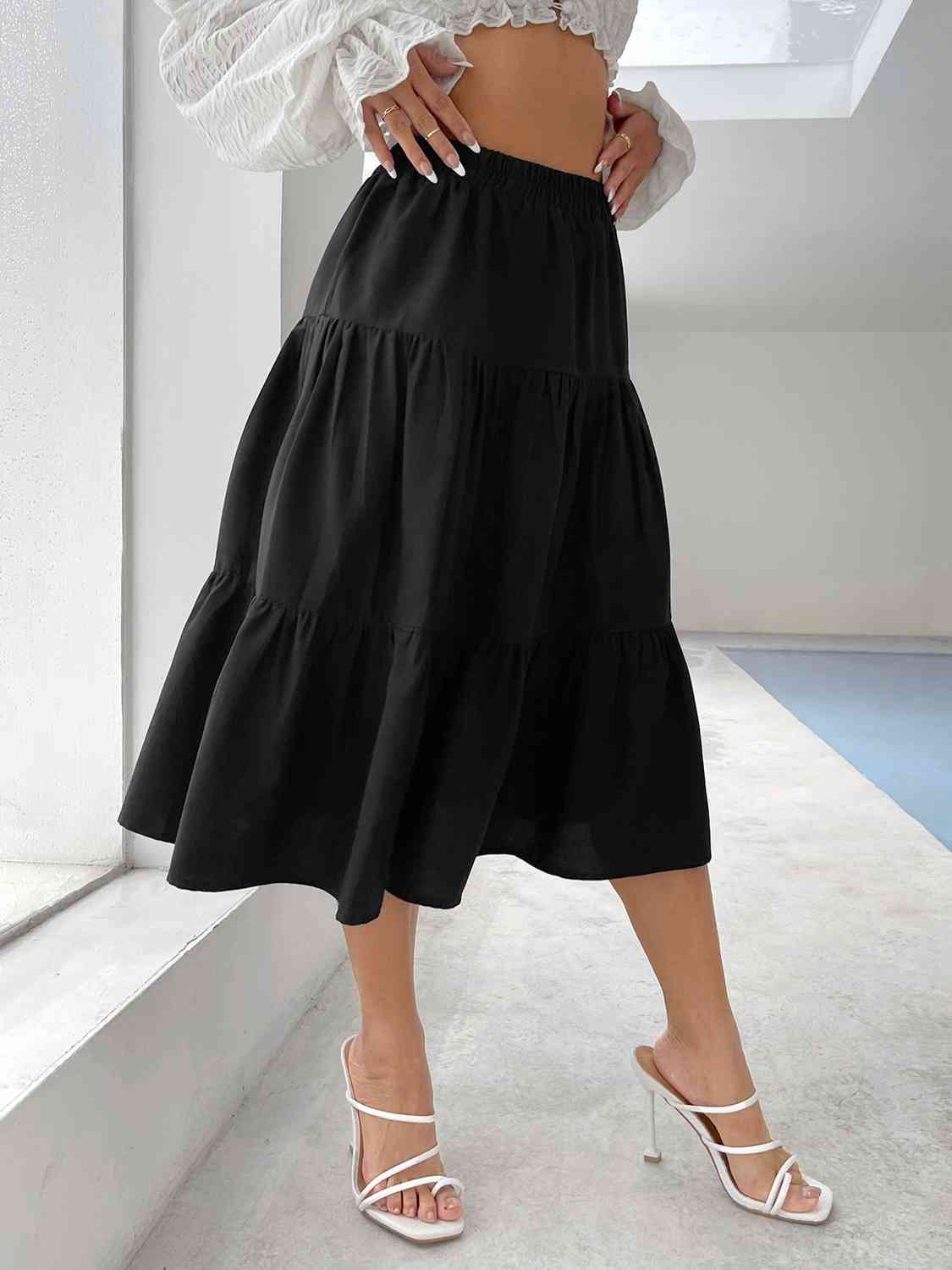 Viscose Polyester Layered Midi Skirt