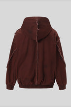 Washed Hooded Zip Jacket with Raw Seams