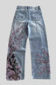 Samurai-Motif Blossom-Detail Wide-Leg Jeans with Embroidery