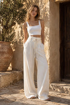 Chic High Waist Tie Slim Straight Pants