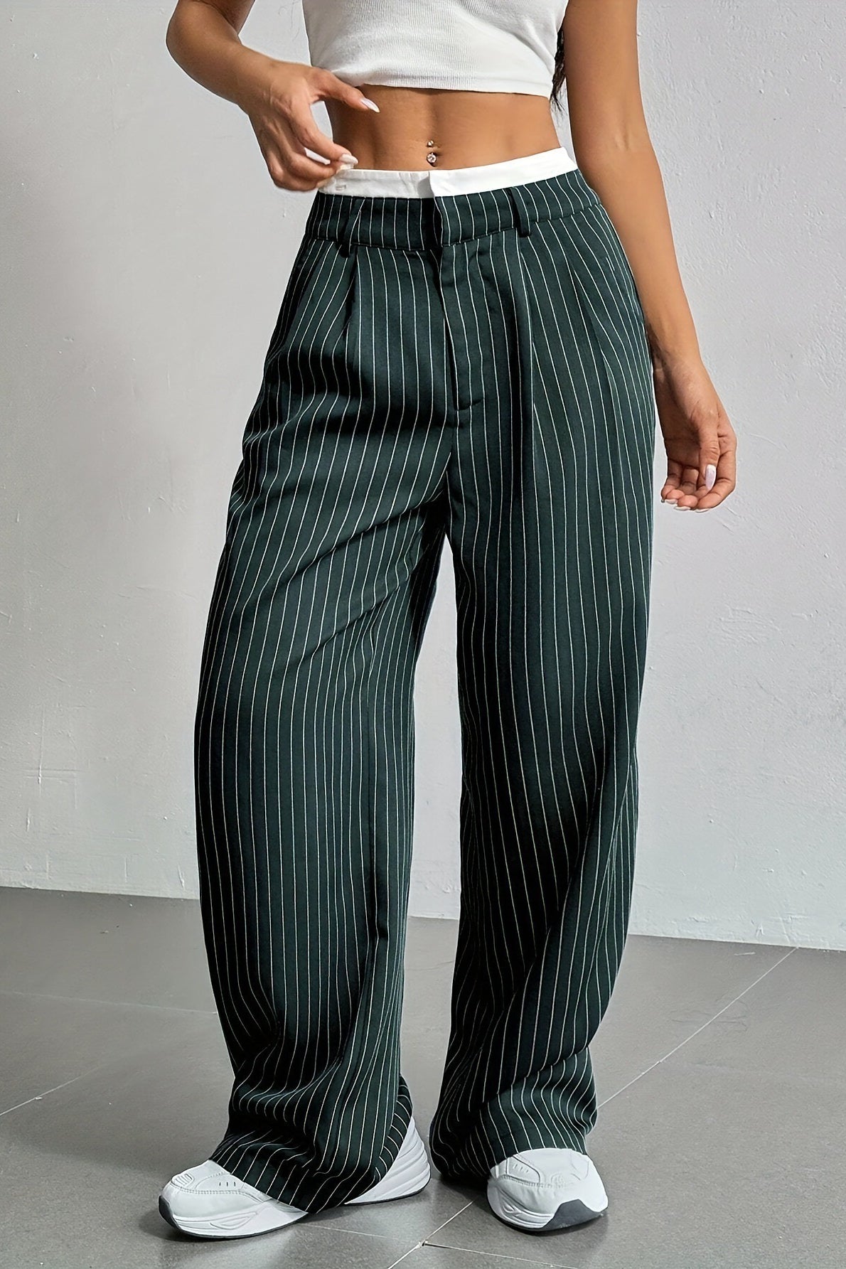 Striped High-Rise Panelled Straight-Leg Pants