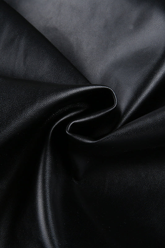 Faux-Leather Cropped Coat with Lapel Collar