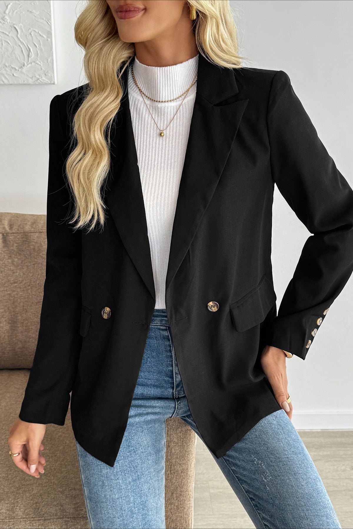 Relaxed Double-Breasted Office Blazer