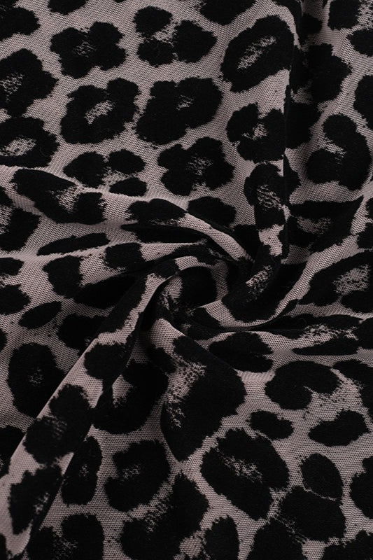 Leopard-Print Vintage-Inspired Cropped Top with Sheer Detailing