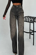 Leopard-Print Cotton High-Rise Straight-Leg Jeans