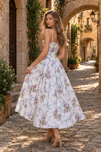 Rayon Printed Strap Pleated Chic Maxi Dress