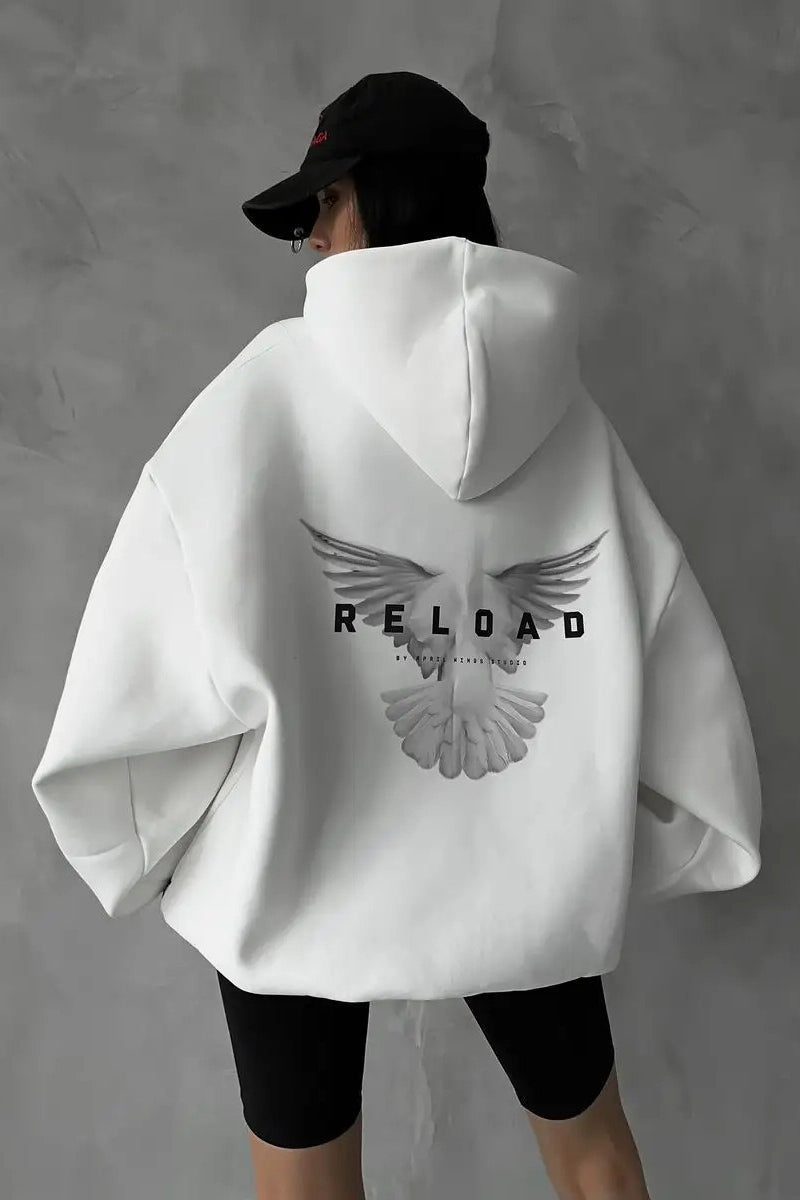 Oversized Polyester Hoodie with Print Details