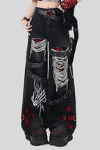 Gothic Barrel Jeans with Rips and Straps