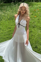 Floral Polka-Dot Maxi Dress with Open Back
