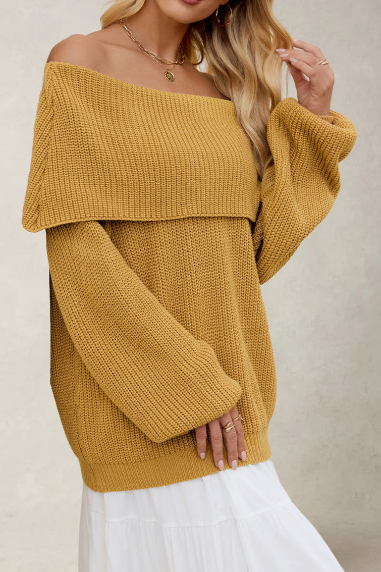 Knit Relaxed-Fit Sweater with Off-Shoulder Neckline