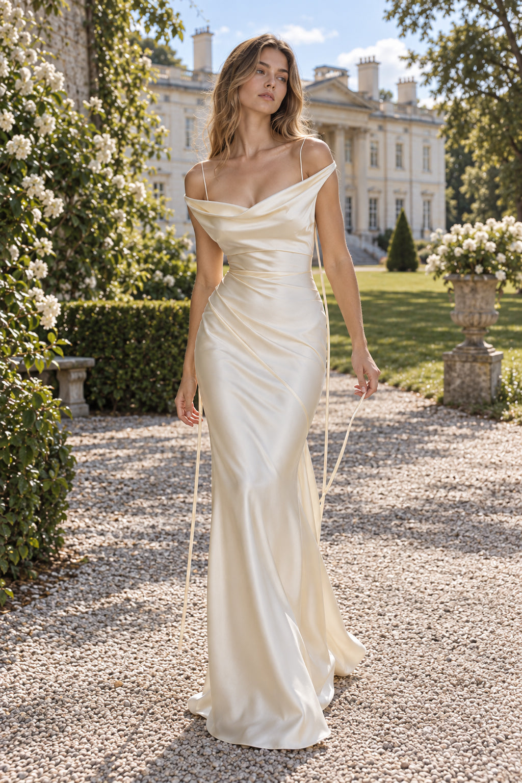 Spaghetti Strap Satin Fashion Maxi Dress