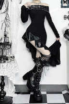 Gothic Bodycon Slit-Detail Dress