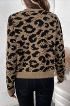 Leopard-Print Knit Cardigan with Ribbon Details
