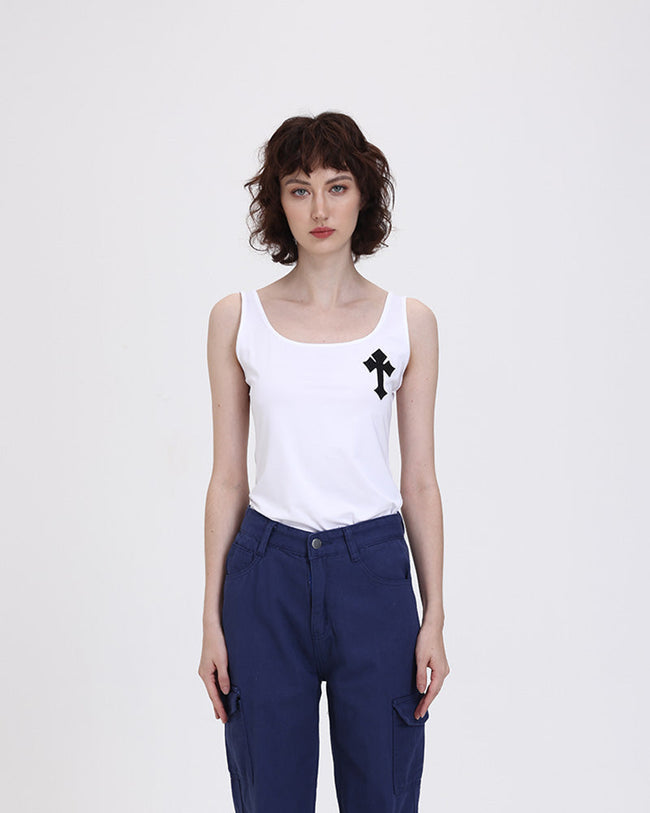 Cross-Detail Cotton Sleeveless Tank Top Main image