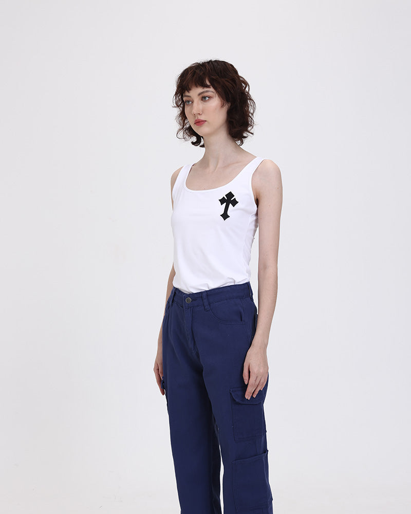 Cross-Detail Cotton Sleeveless Tank Top