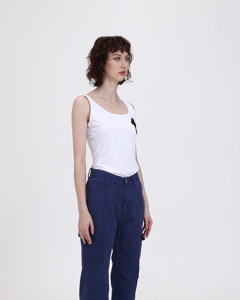 Cross-Detail Cotton Sleeveless Tank Top