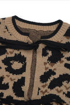 Leopard-Print Knit Cardigan with Ribbon Details
