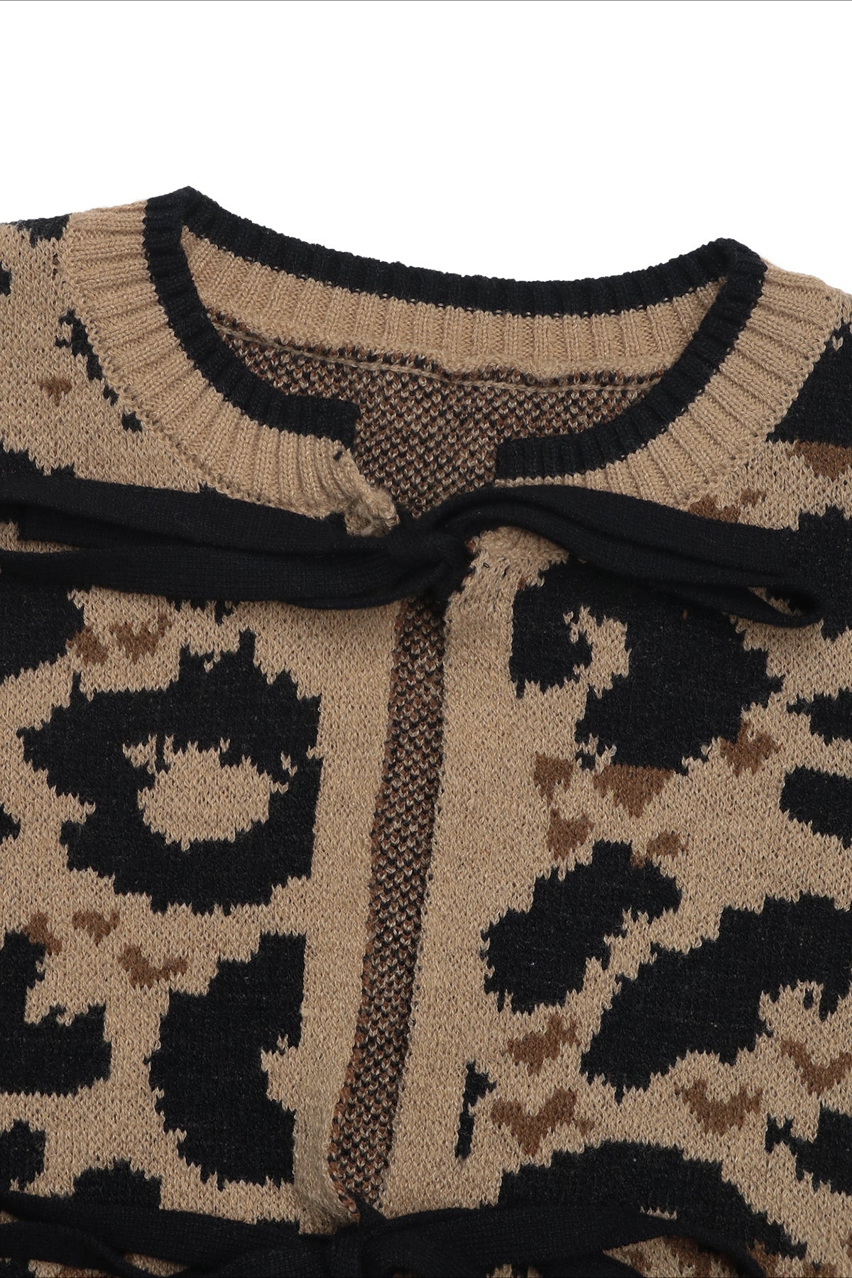 Leopard-Print Knit Cardigan with Ribbon Details