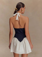 Plunging V-Neck A-Line Dress with Halter Neckline