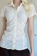 Textured Slim-Fit Blouse with Short Sleeves