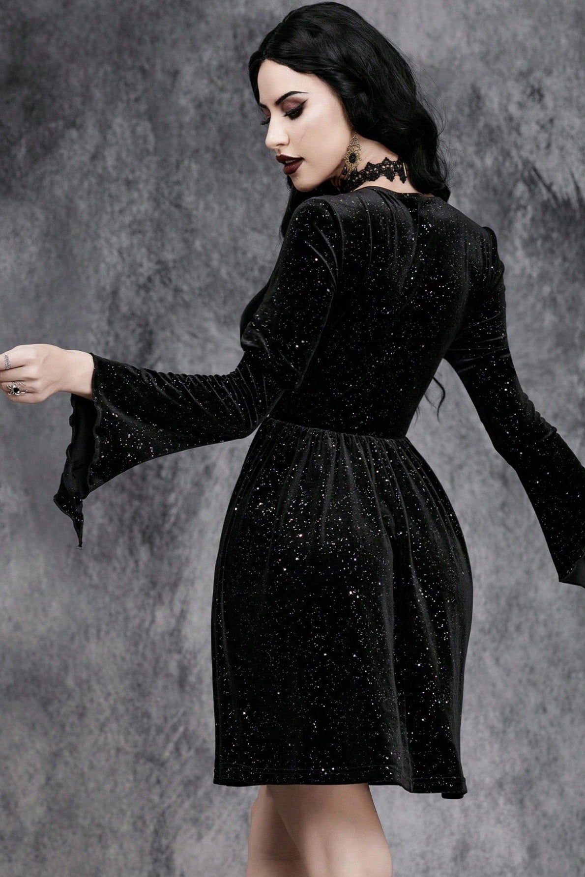 Velvet Gothic Dress with V-Neckline