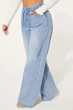 Drawstring Wide-Leg Jeans with High Waist