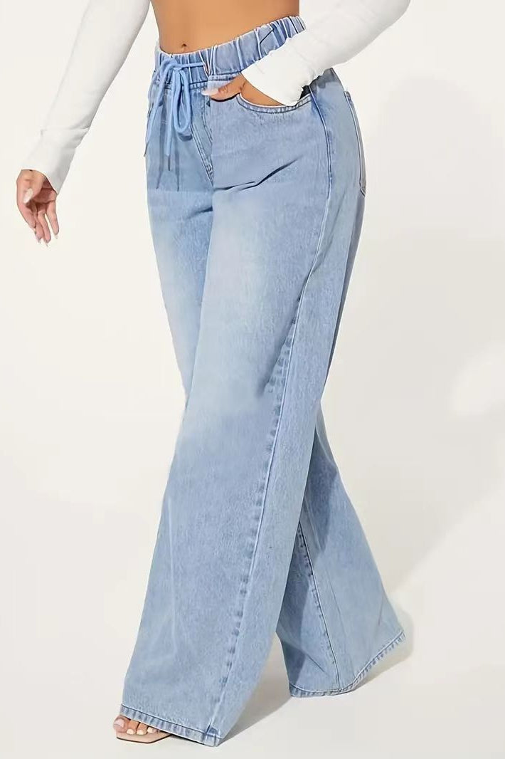 Drawstring Wide-Leg Jeans with High Waist