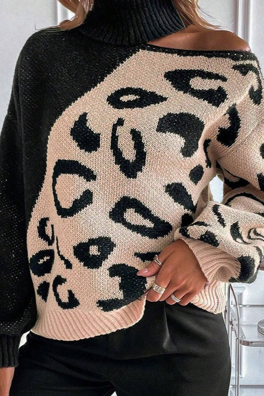 Leopard-Print Off-Shoulder Sweater with Panel Details Main image