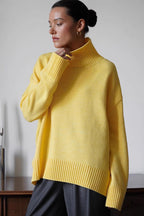 Knit Solid-Color Sweater with High Neckline