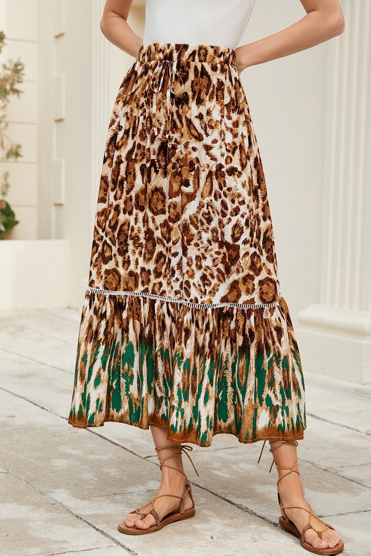 Floral Boho Maxi Skirt with Ruffle Details