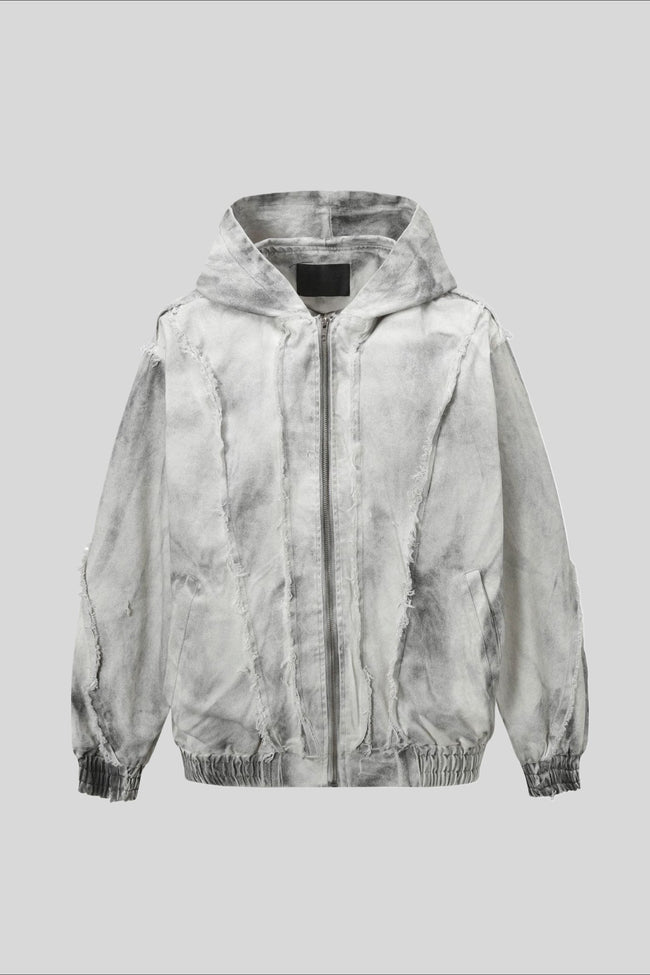 Washed Hooded Zip Jacket with Raw Seams Main image