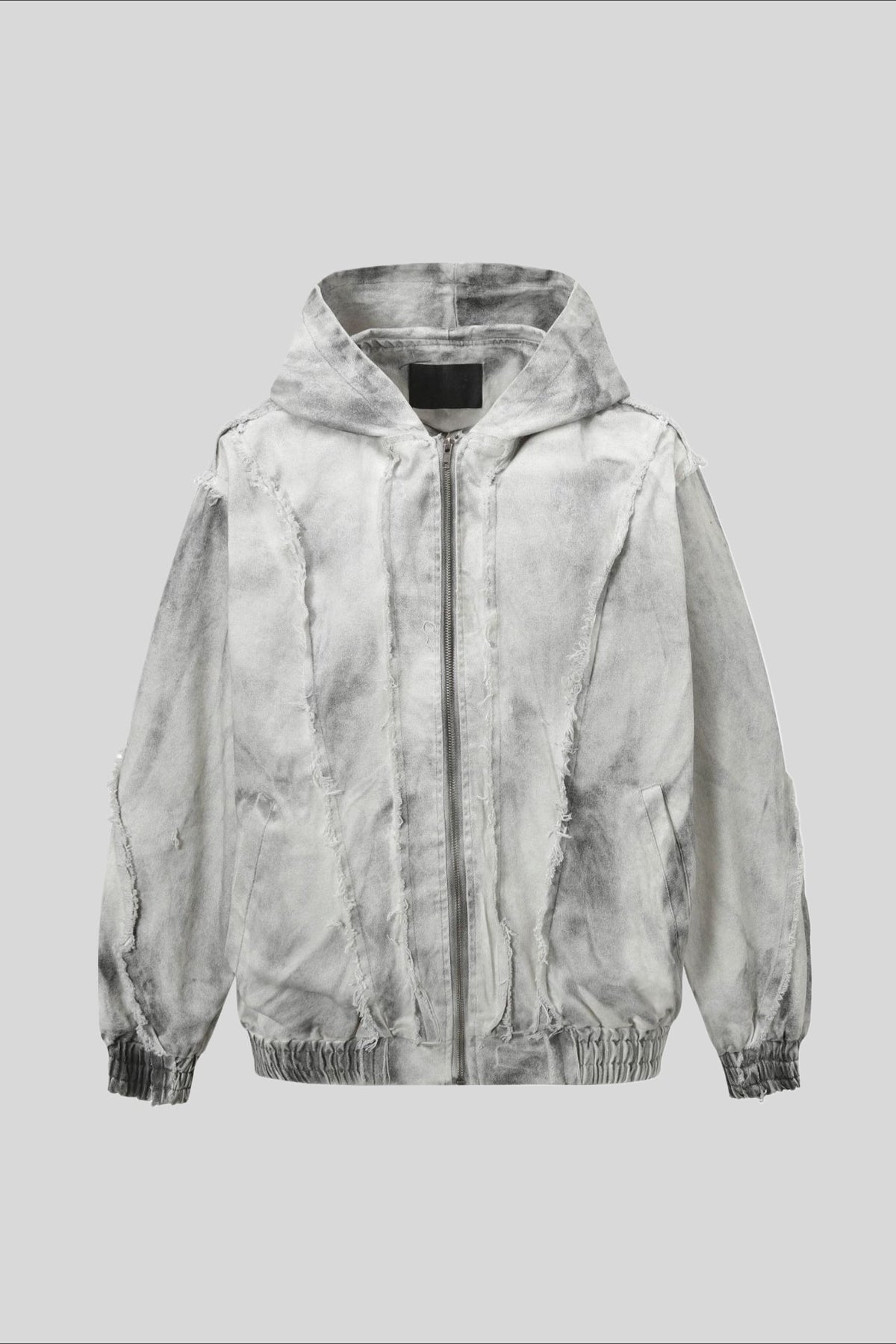 Washed Hooded Zip Jacket with Raw Seams