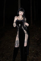 Slit-Detail Gothic Dress with Fitted Shape