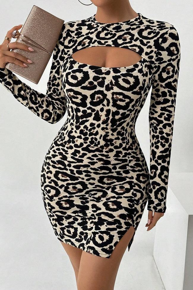 Leopard-Print Mini Dress with Cutout Details Main image