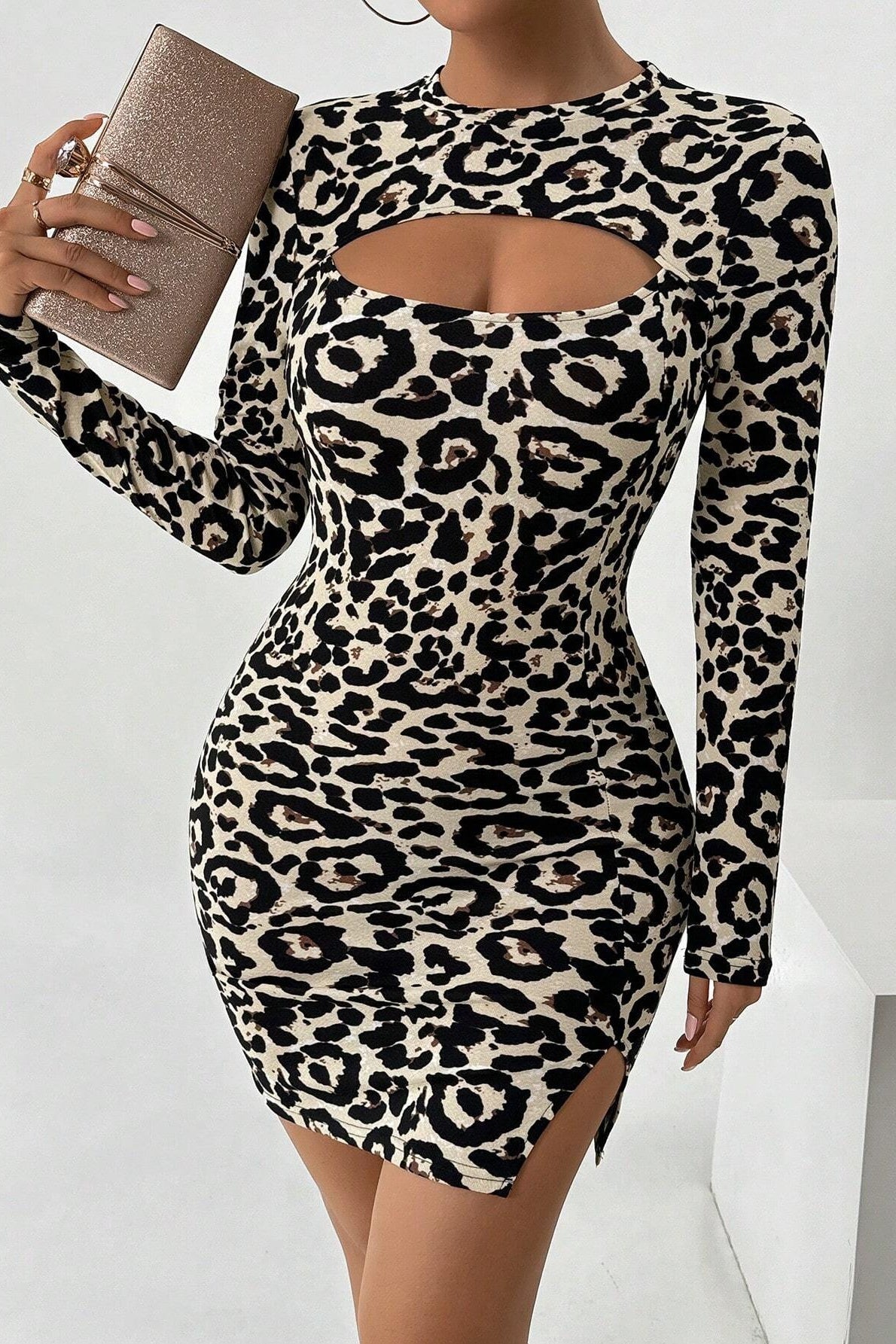Leopard-Print Mini Dress with Cutout Details