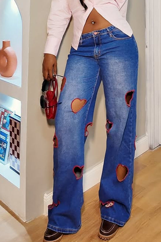 Heart-Detail High-Rise Cutout Straight-Leg Jeans Main image