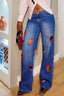 Heart-Detail High-Rise Cutout Straight-Leg Jeans