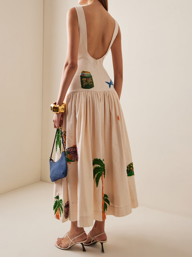 Printed Knit Midi Dress with Cutout Details