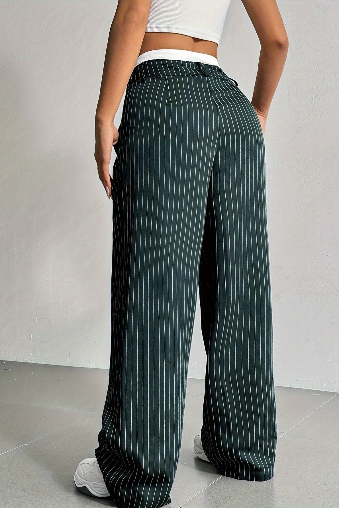 Striped High-Rise Panelled Straight-Leg Pants
