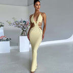 Open-Back Halter Cutout Maxi Dress