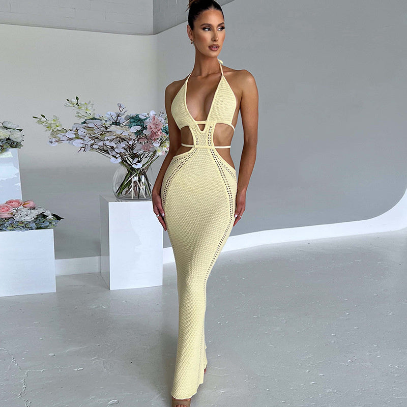 Open-Back Halter Cutout Maxi Dress