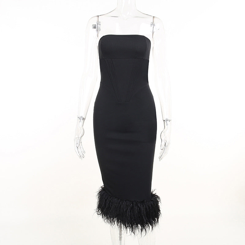 Off-Shoulder Midi Dress with Strapless Neckline