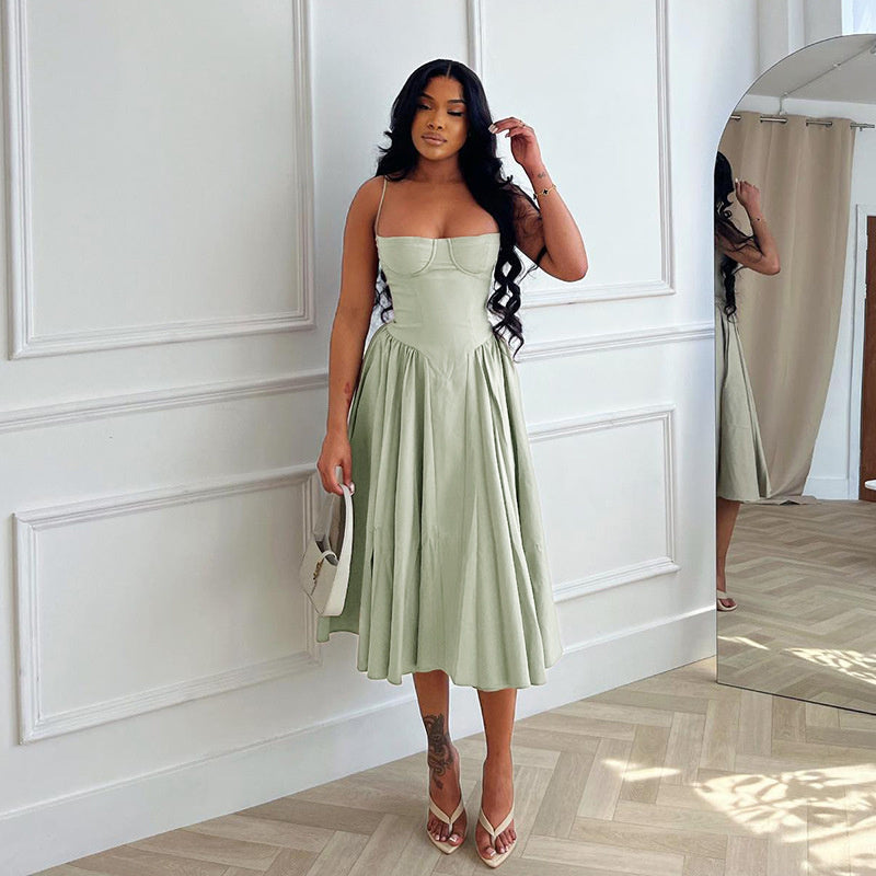 Open-Back Relaxed-Fit Midi Dress with A-Line Shape