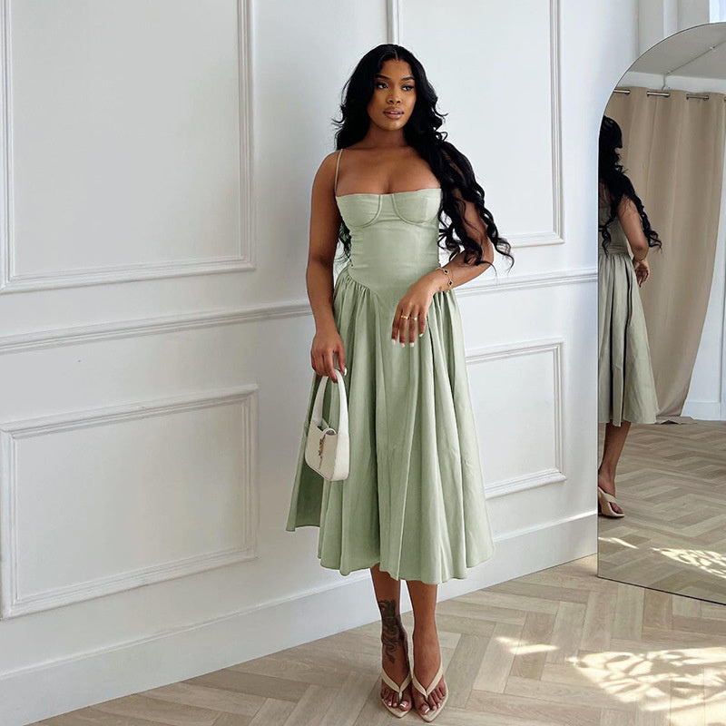 Open-Back Relaxed-Fit Midi Dress with A-Line Shape