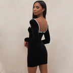 Plunging V-Neck Long-Sleeve Mini Dress