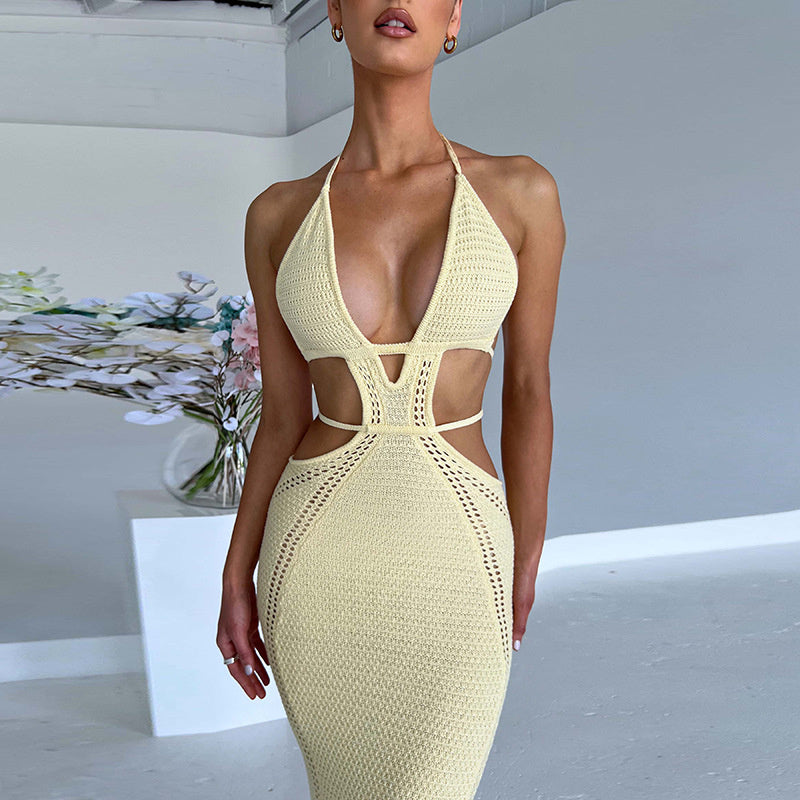 Open-Back Halter Cutout Maxi Dress