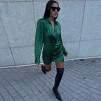 Satin Mini Dress with Foldover Collar