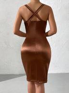 Satin Dress with Plunging Neckline